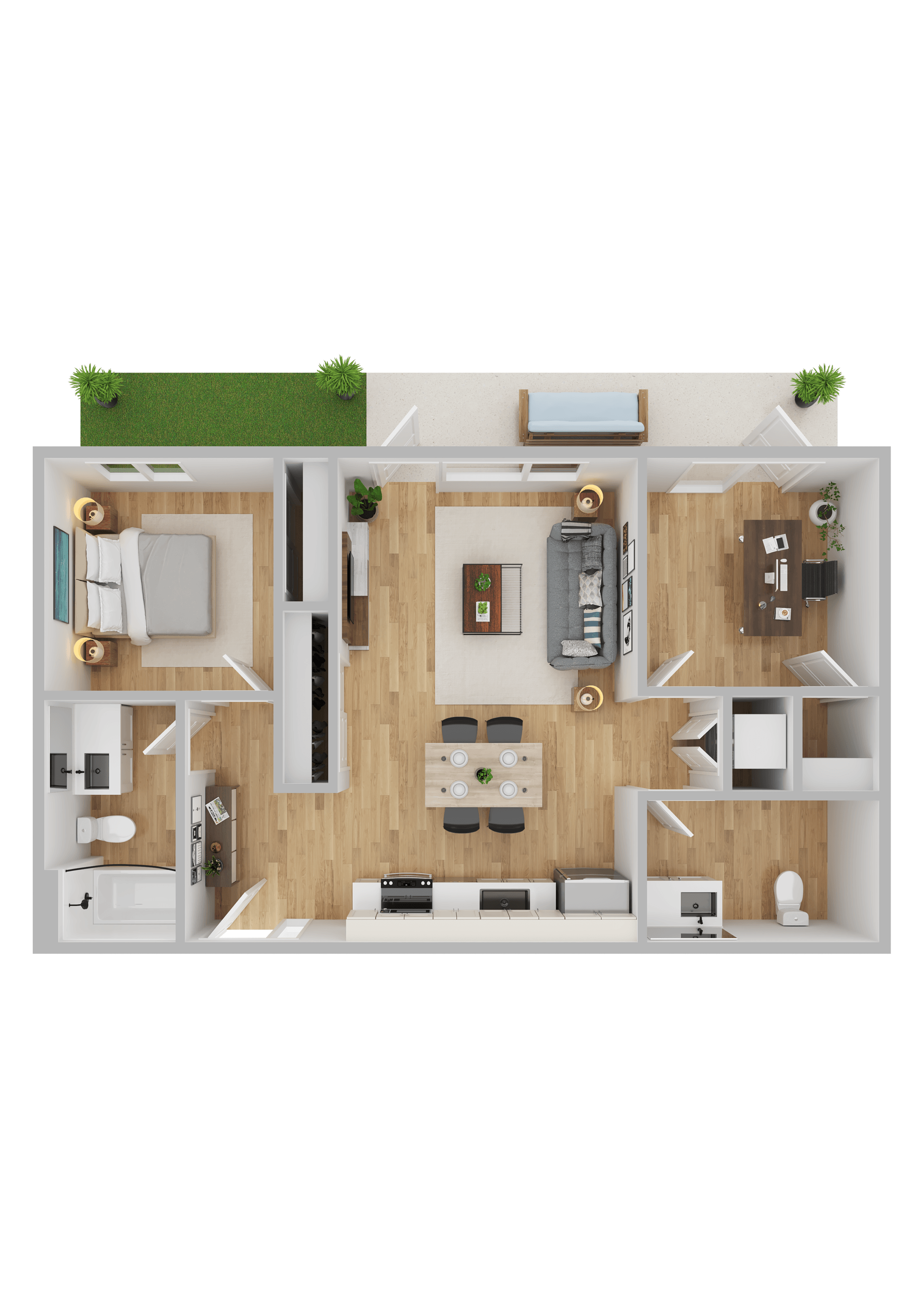 Floor plan for 2 beds, 2 baths, 774 sqft